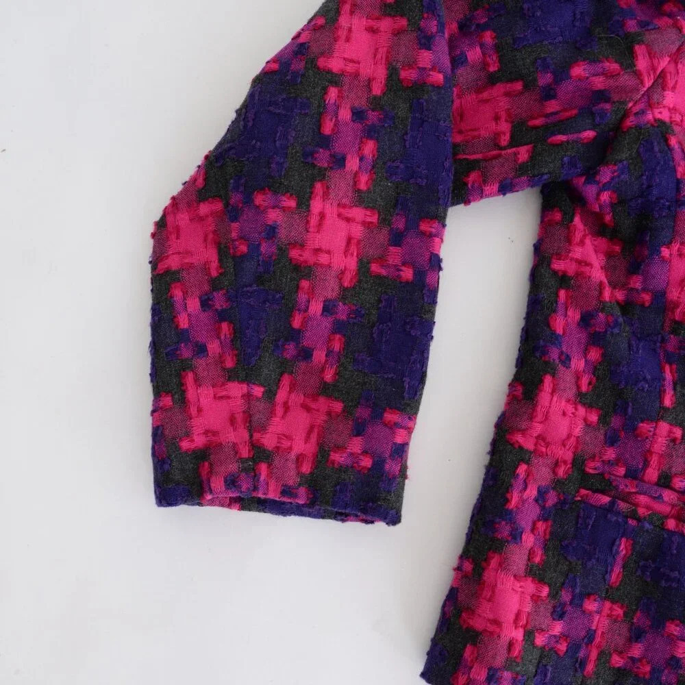 Vintage Collections Purple Pink 25% Wool Cross Plaid Houndstooth Blazer 12 - Picture 8 of 14